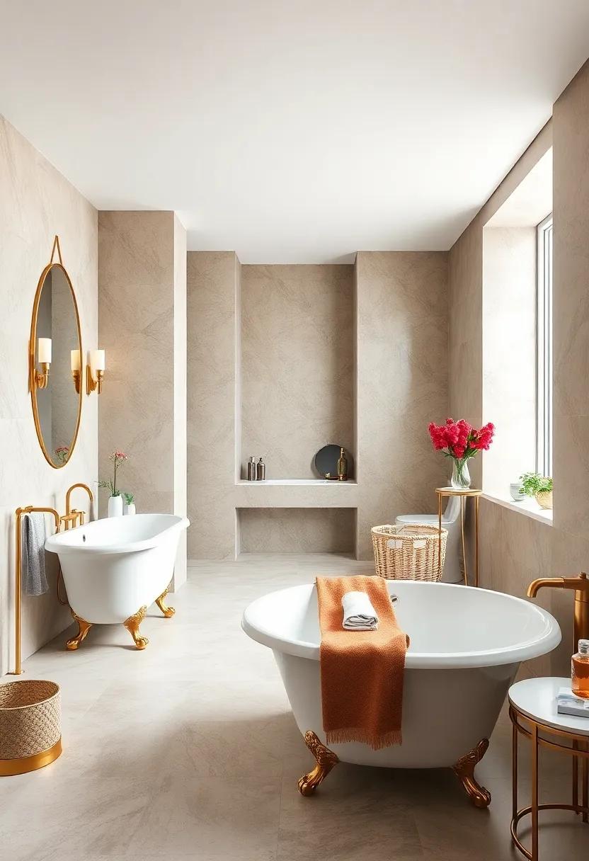 Vintage-Inspired Bathrooms Boasting Clawfoot Tubs Surrounded by Ornate Gold and Marble Details
