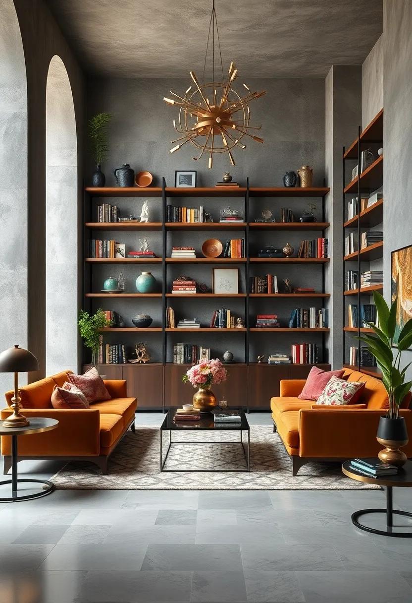 Arrange Eclectic Bookshelves Showcasing Curated Artifacts, Rare Books, and Unique Collectibles