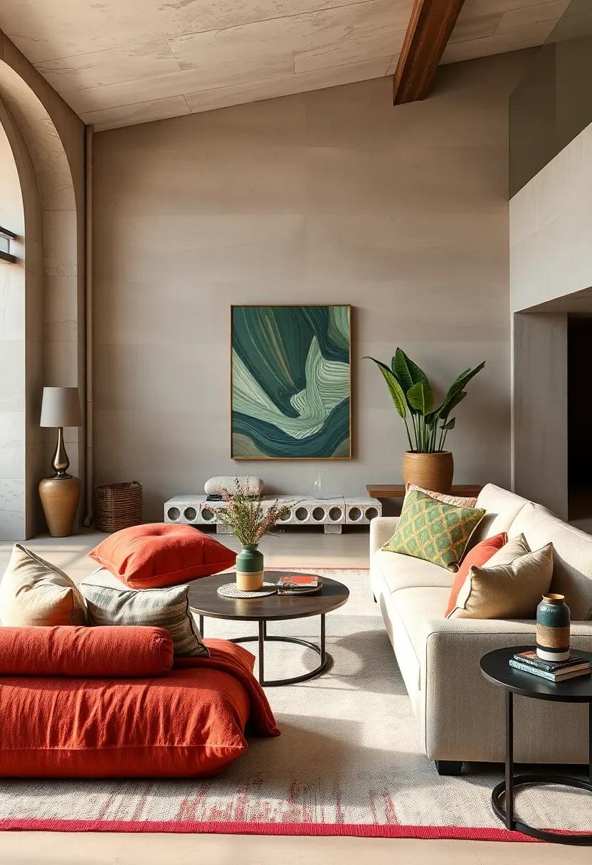 Add Visual Drama Using Oversized Decorative Pillows and Throws in Vibrant Hues and Rich Materials