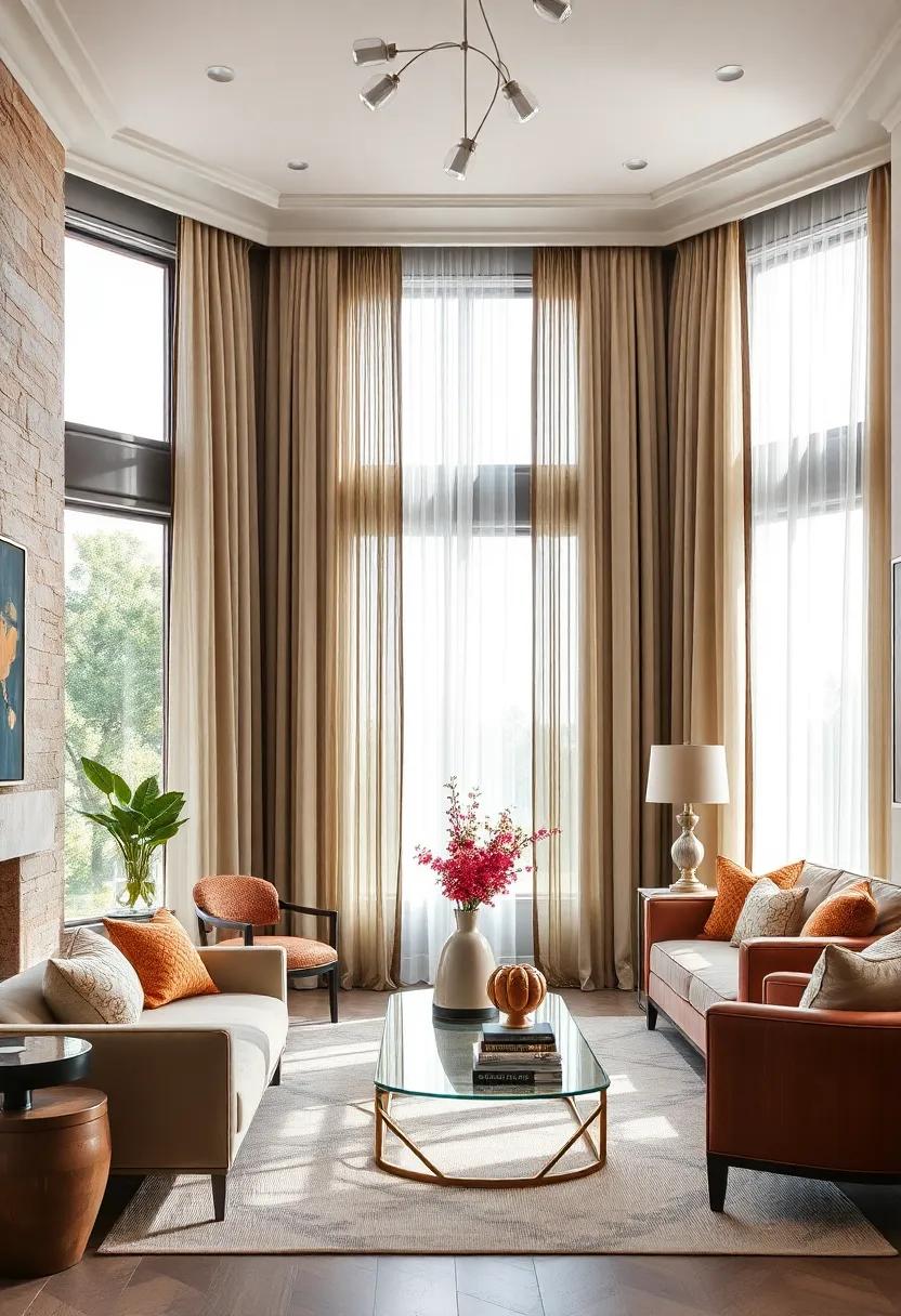 Frame Windows with Heavy Drapery in Luxurious Fabrics Contrasted by Light Sheer Curtains for Depth