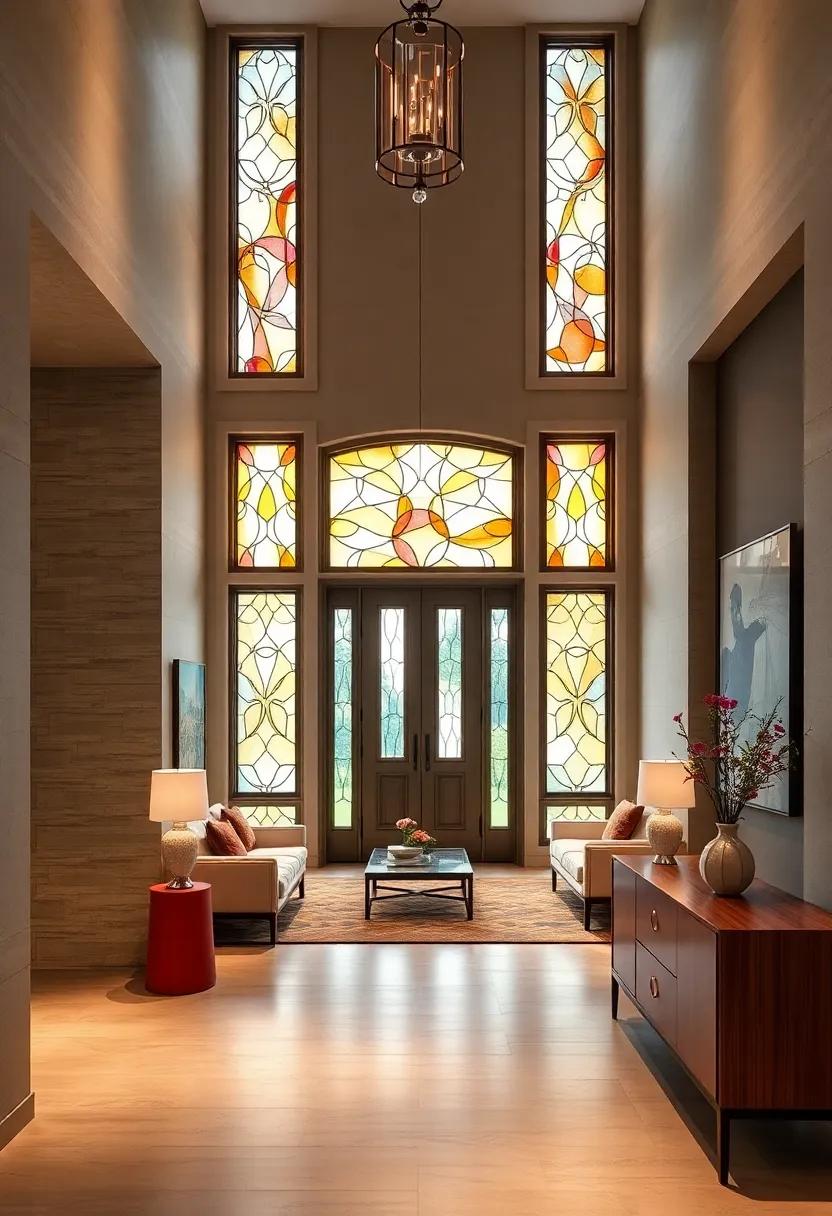 Custom-Stained Glass Insets Portraying Abstract Designs, Infusing Artistic Flair at Your Threshold
