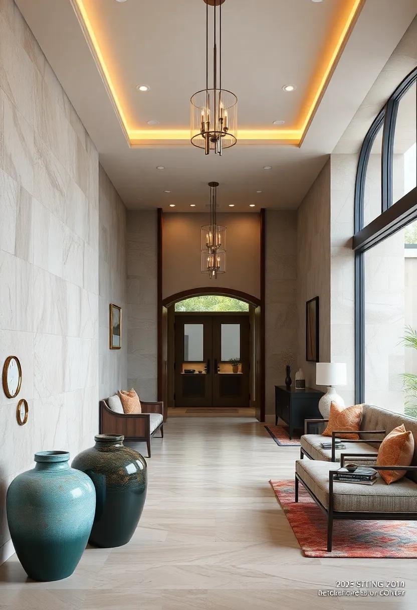 Decorative Ceramic Vases and Sculptures Placed Strategically to Draw the Eye Immediately Inward