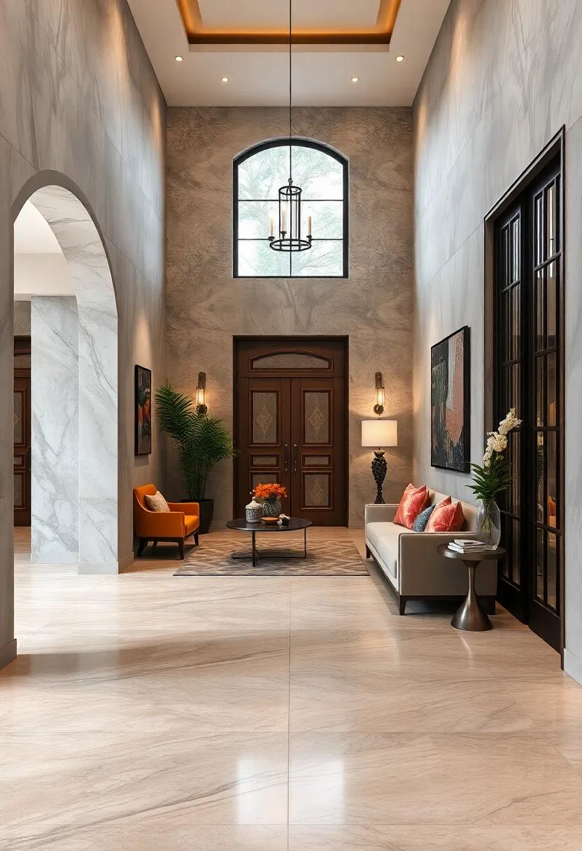 Exquisite Porcelain Floor Tiles with Metallic Veining Complementing Modern Classic Entry Ambiances