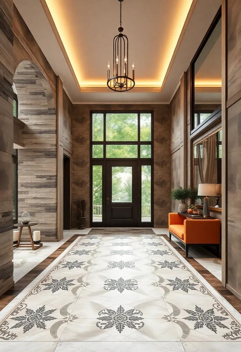 Intricately Patterned Tile Insets Embedding Craftsmanship and Tradition Underfoot in the Foyer