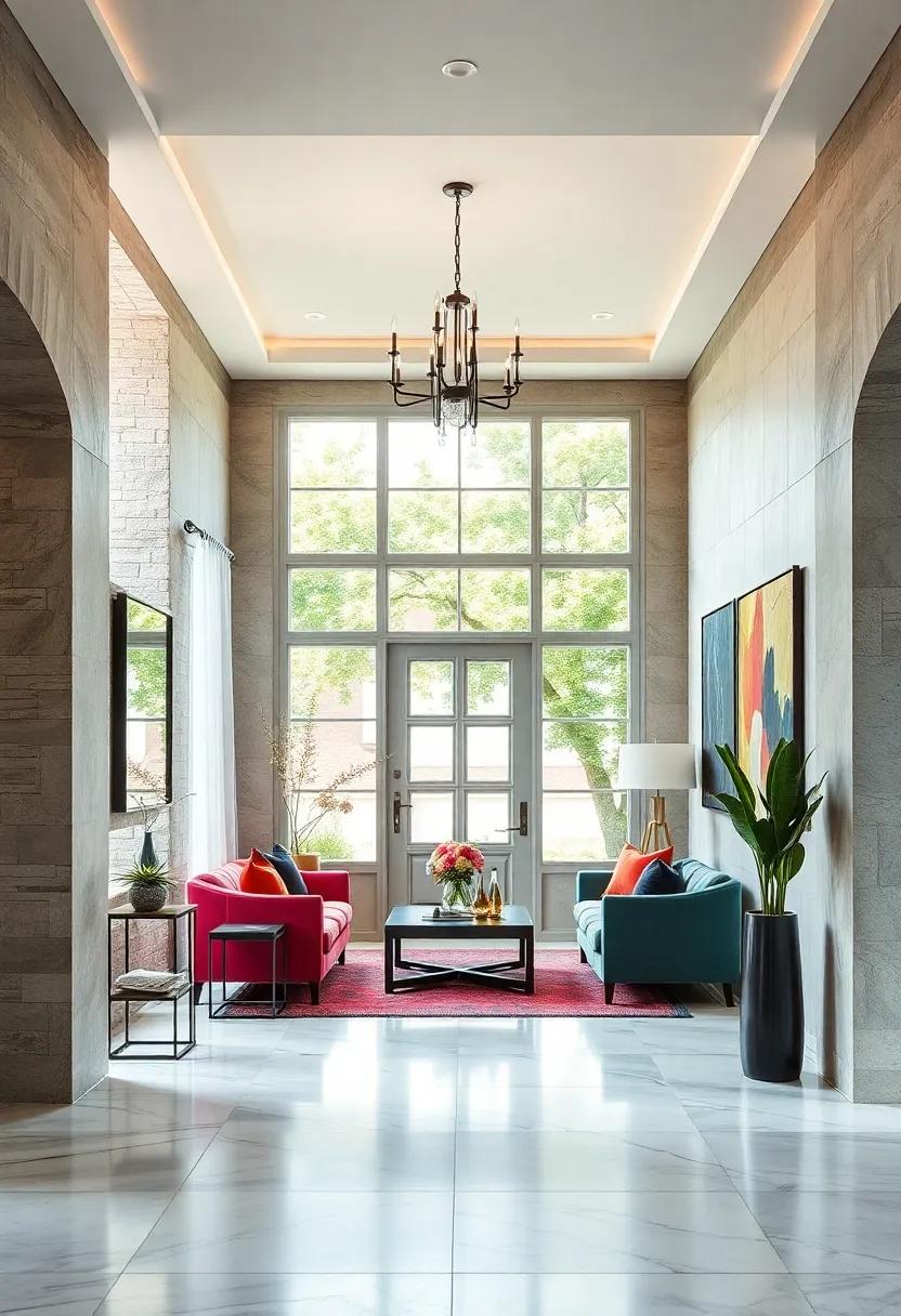 Neutral Palettes with Bold Accent Colors Creating a Striking Yet Balanced Entryway Aesthetic