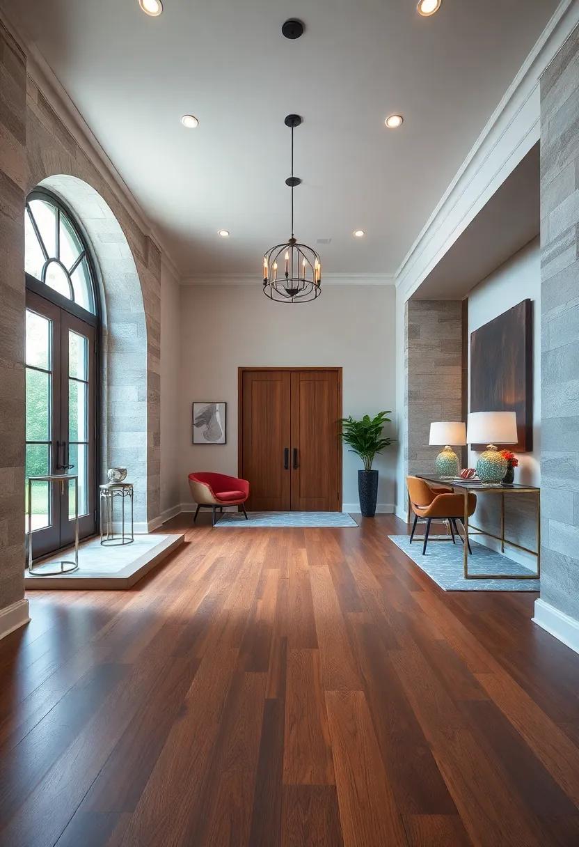 Seamless Hardwood Floors with Unique Grain Patterns Flowing Through the Entry for Timeless Appeal