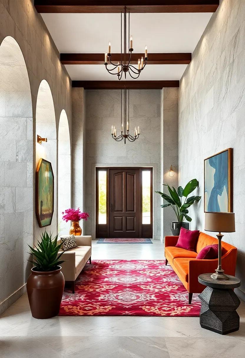 Textured Venetian Plaster Walls Adding Depth and Richness to Luxurious Entryway Interiors