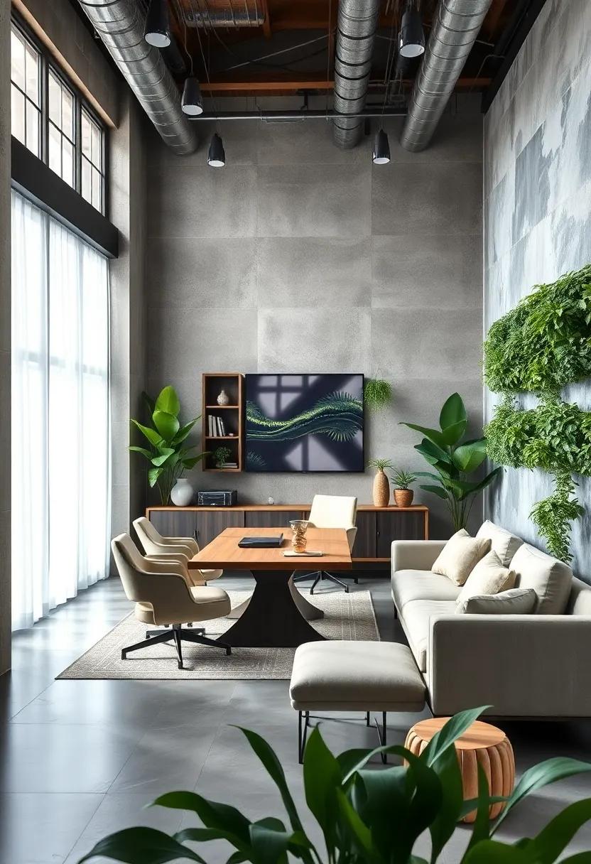 Balance Rough Industrial Surfaces With Soft Greenery From Large Potted Plants Or Vertical Gardens