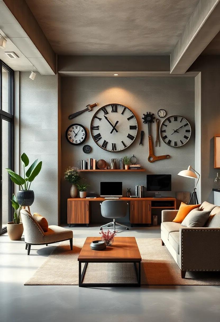 Design A Statement Wall With Oversized Factory Clocks And Vintage Tool Decor