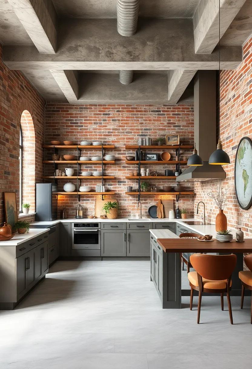 Rustic yet Refined: Open Shelving Blending Into Exquisite Exposed Brick Walls with Carefully Styled Decor