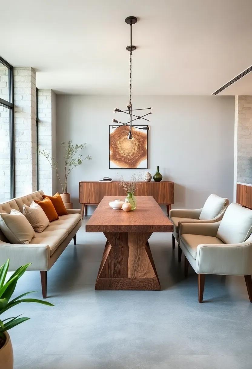 Rustic Reclaimed Wood Tables Balanced with Smooth Contemporary Upholstered Seating