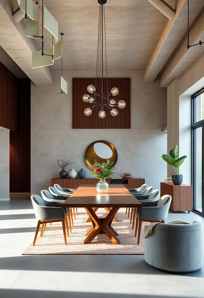 Statement Chandeliers with Organic Shapes Enhancing the Modern Scandinavian Dining Space
