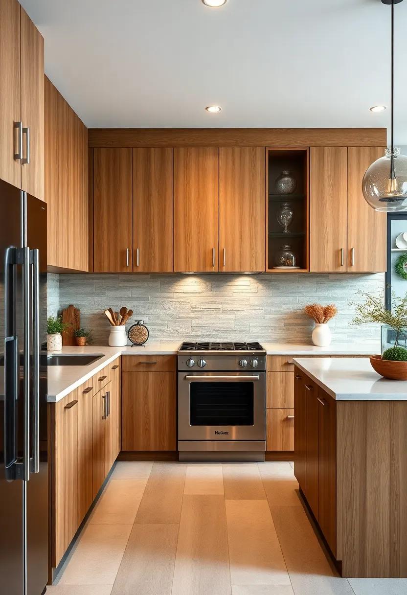The Balance of Warm Oak and Cool Stainless Steel Appliances in a Modern Kitchen Environment