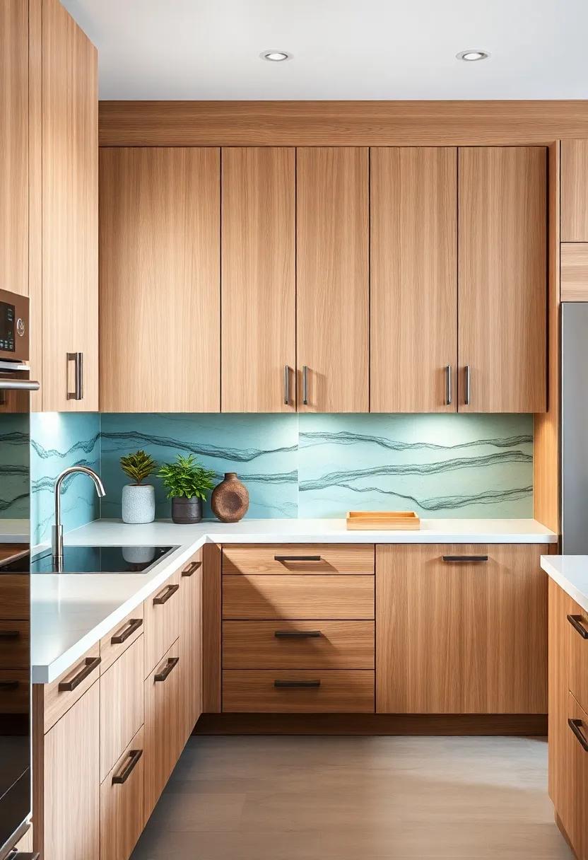 Classic Meets Contemporary With Timeless Oak Cabinets Against Bold Colorful Backsplashes