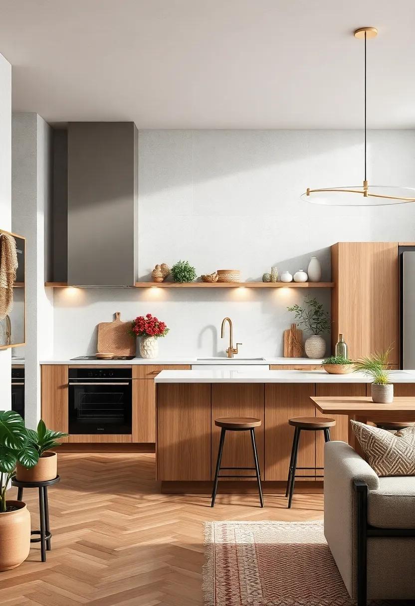 Nature-Inspired Kitchen Mood Board Highlighting Earthy Oak Cabinets and Botanical Elements