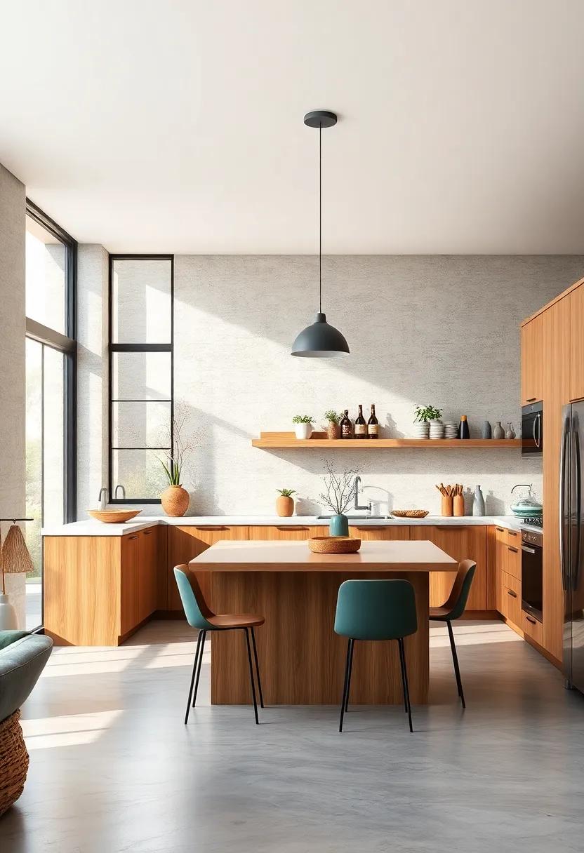 Soft Sunlight Streaming Through Large Windows Highlighting Oak Cabinet Details