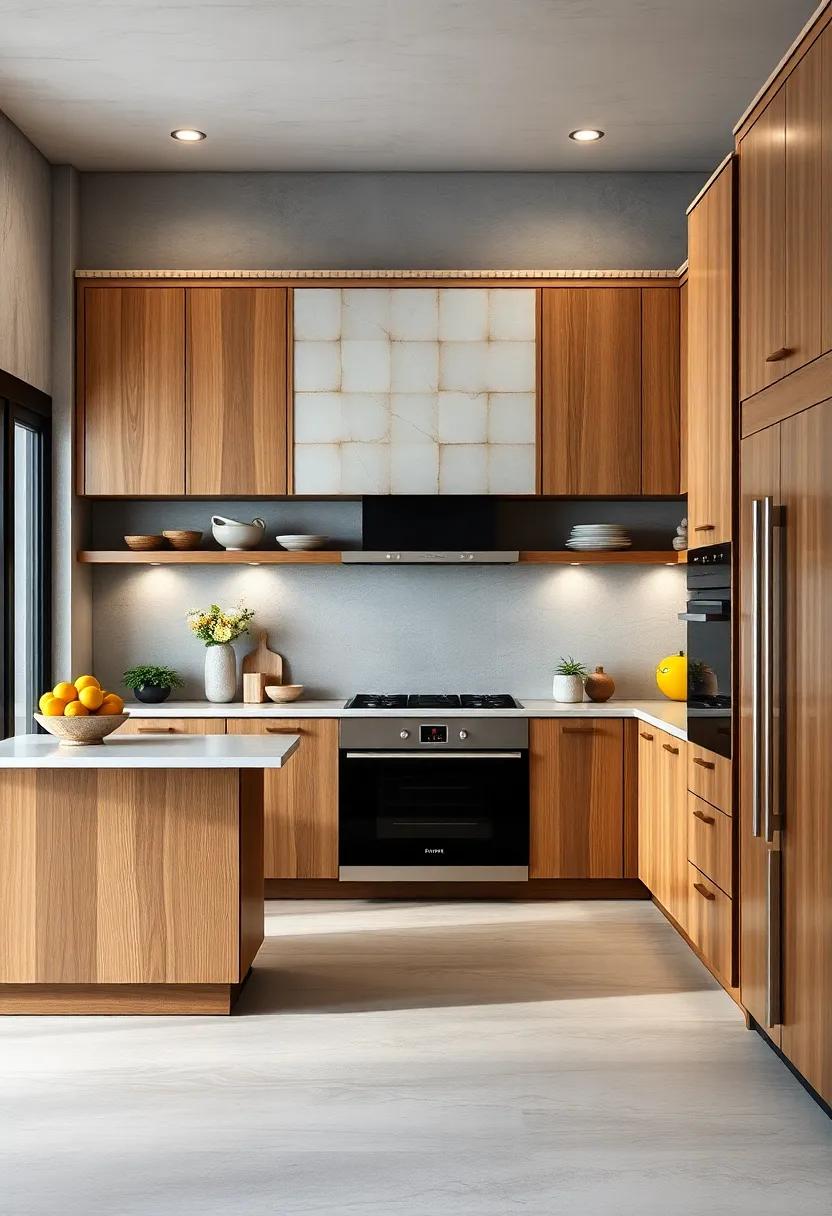 Sophisticated Kitchen Design Showcasing Floor-to-Ceiling Oak Cabinets With Subtle Decorative Molding