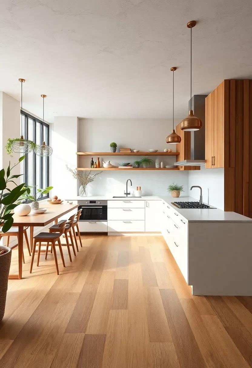 Eco-Friendly Bamboo Flooring Paired with White Quartz Surfaces for Fresh and Inviting Atmospheres