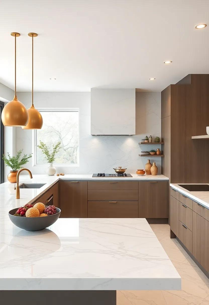 Elegant Marble Countertops Paired with Subtle Metallic Accents for Timeless Kitchen Luxury