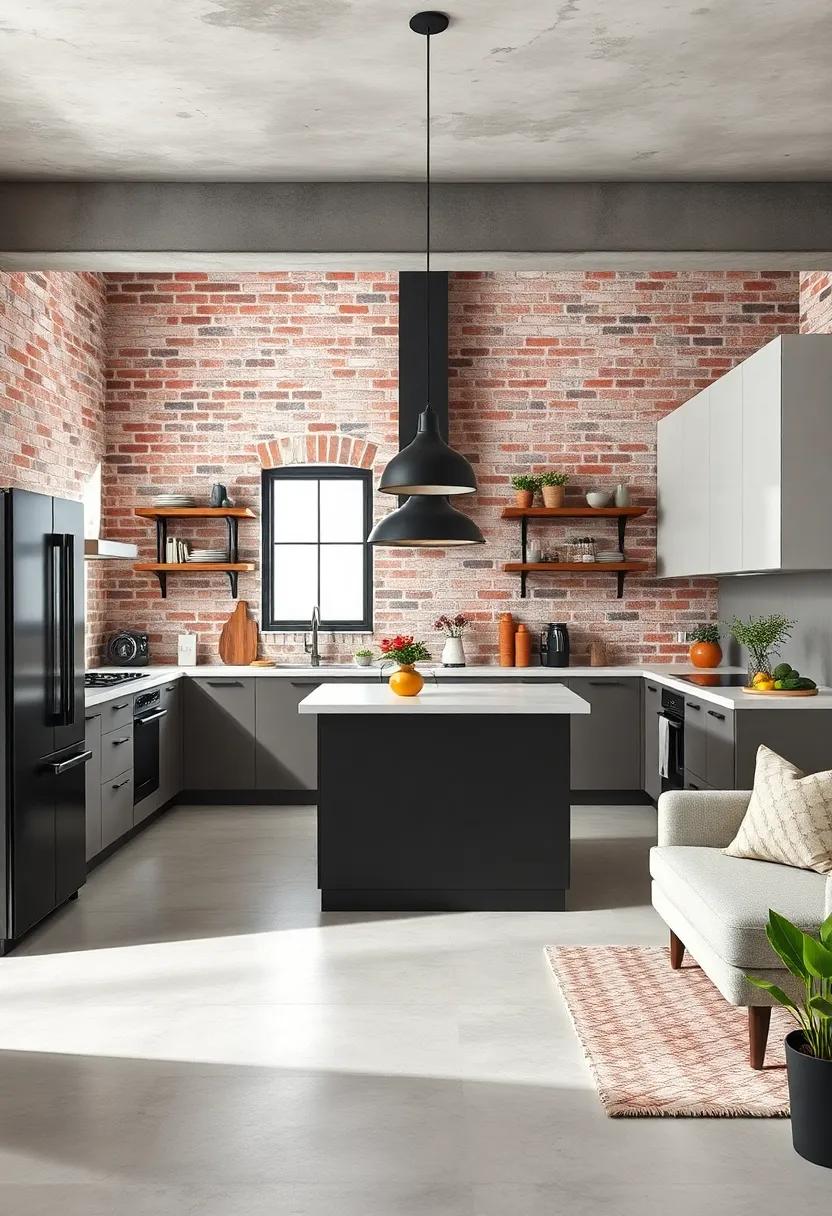 Industrial Chic Kitchens with Exposed Brick Walls and Matte Black Hardware for Urban Vibes