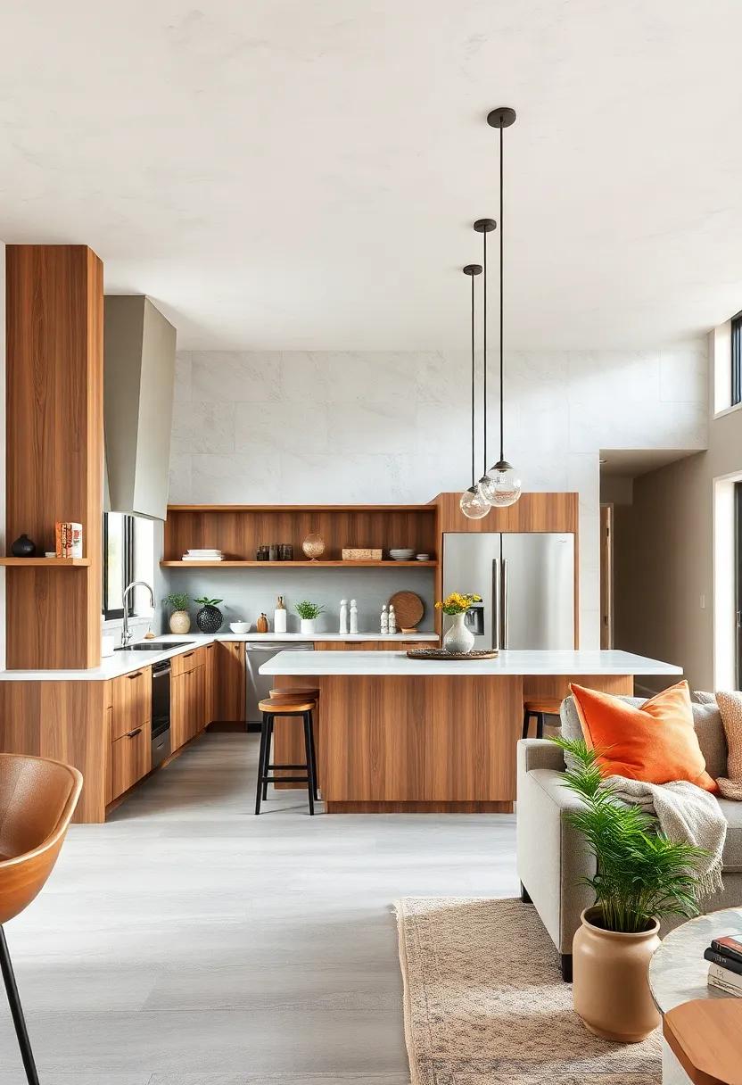 Open Concept Kitchens Integrating Natural Wood and Industrial Metals for Balanced Visual Appeal