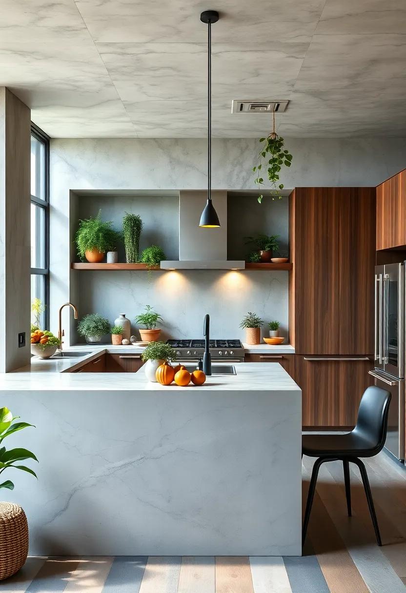 Seamless Integration of Indoor Herb Gardens and Greenery into Contemporary Kitchen Settings