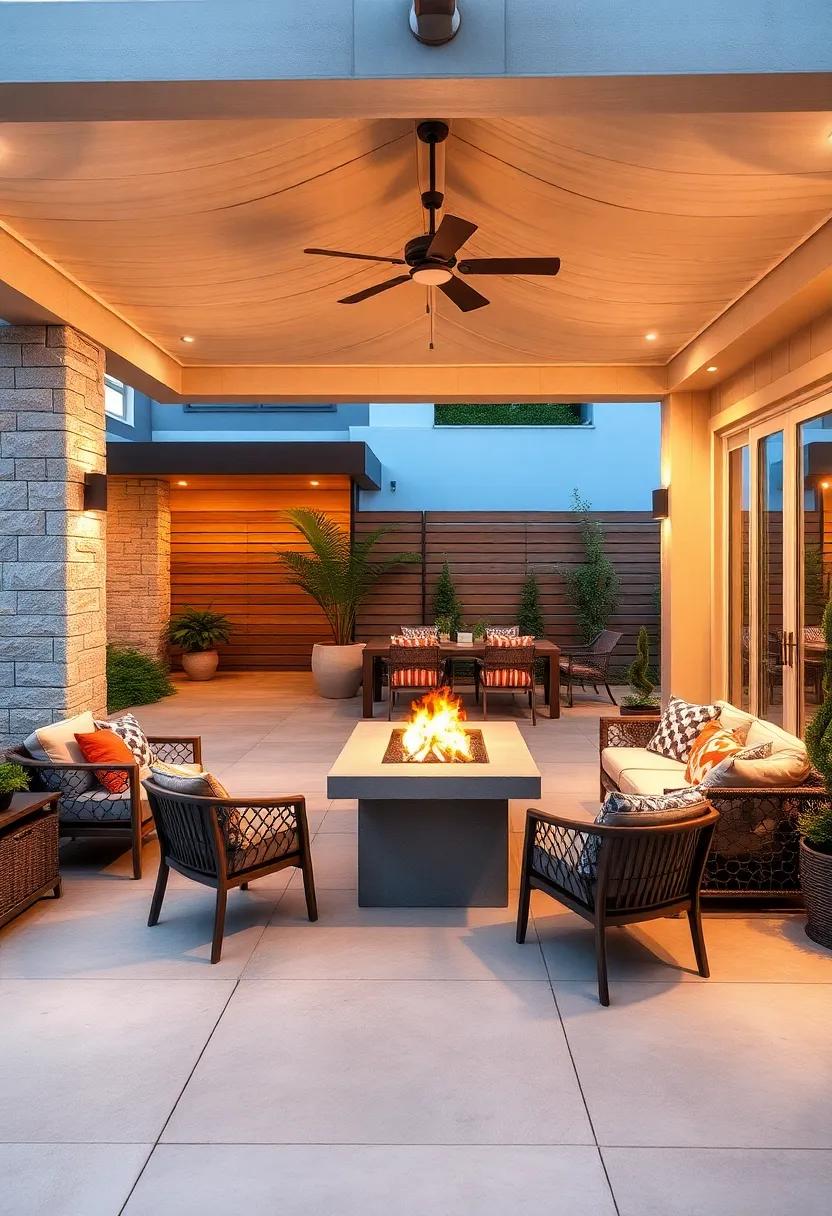 The Warm Embrace of a Stylish Fire Pit Lighting Up an Elegant Outdoor Dining Setting