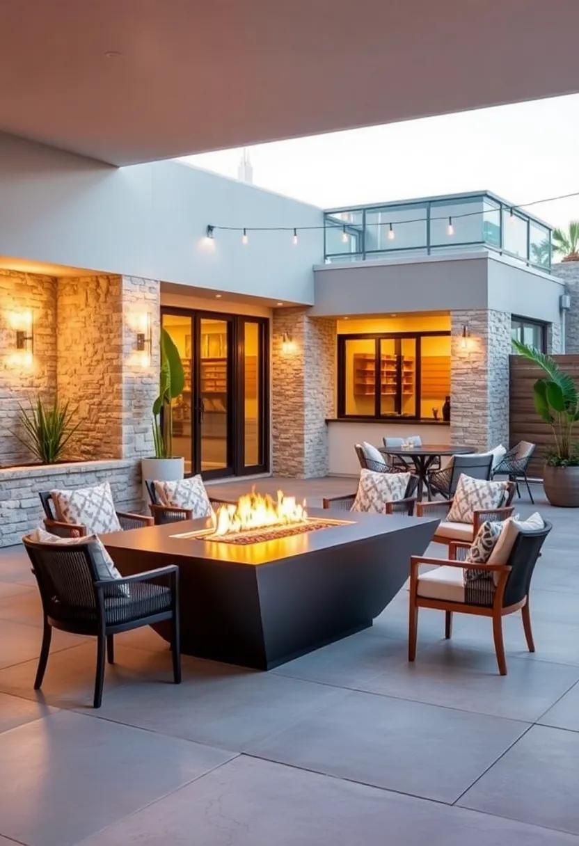 A Sleek Stainless Steel Fire Pit Adding a Futuristic Feel to a Chic Outdoor Culinary Scene