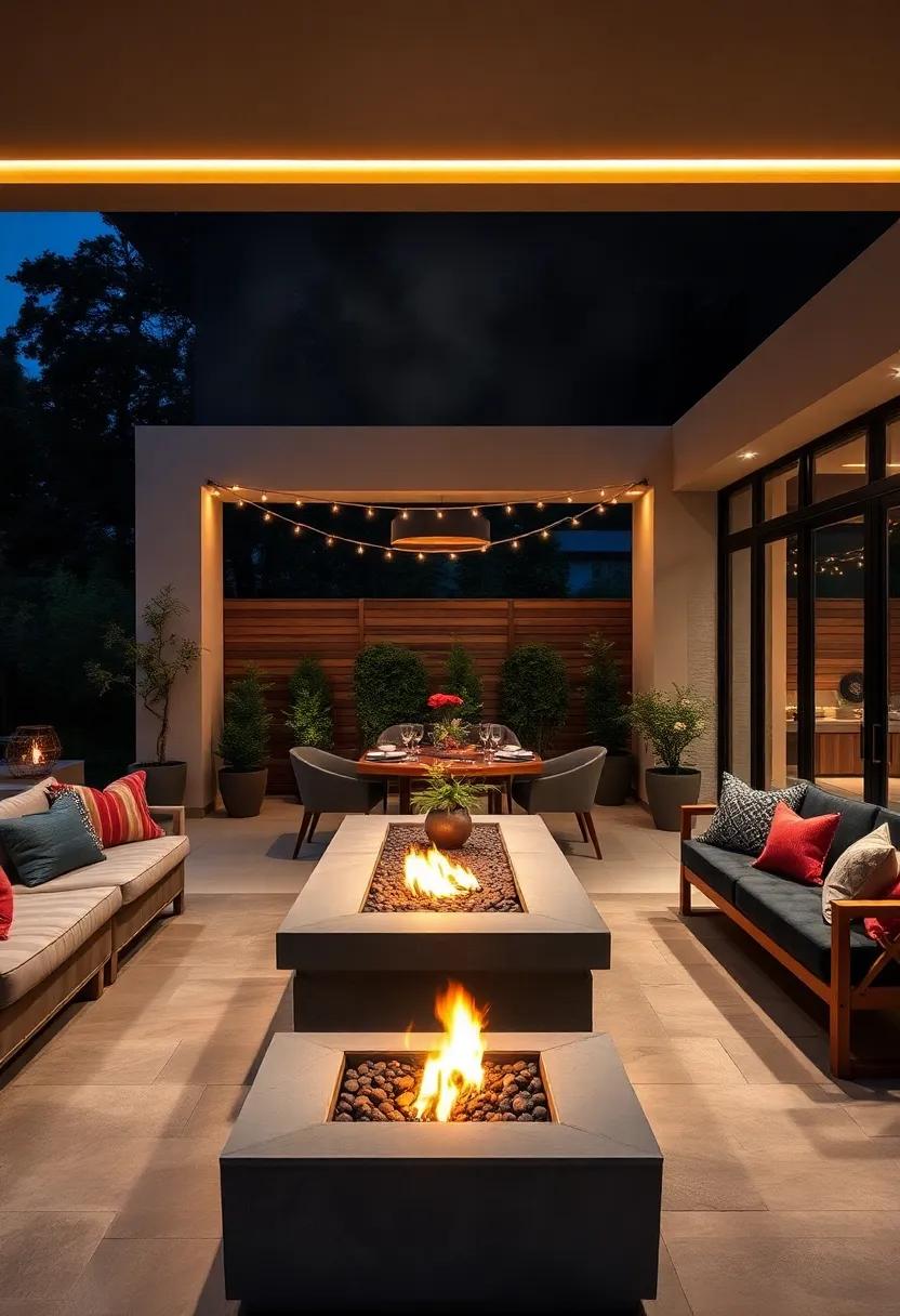 Fire Pit Glow Casting Dancing Shadows Over an Al Fresco Dinner Party Under the Stars