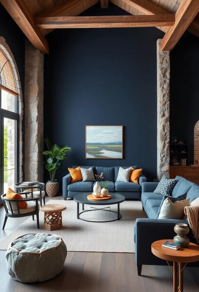 Bold Navy Blue Backdrop Highlighted by Gold Accents and Vintage Furniture for Luxe Sophistication