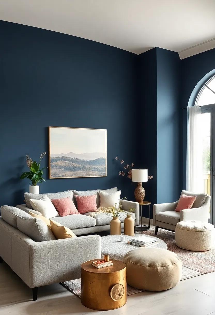 Navy Blue Walls Balanced by Soft Pastels and Delicate Metallics for a Romantic and Inviting Palette