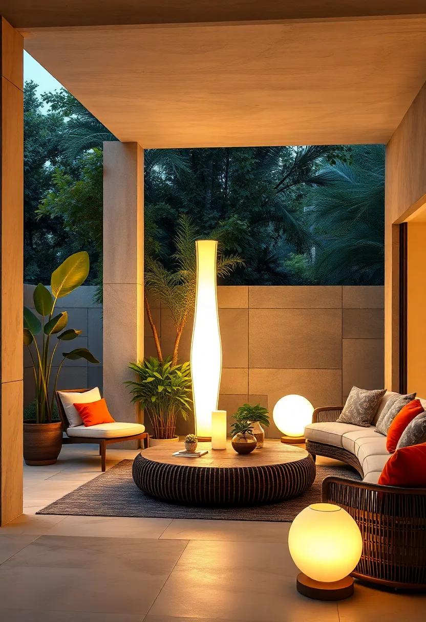 Modern Sculptural Floor Lamps Installed Like Art Pieces, Emitting Ambient Light and Dynamic Shadows