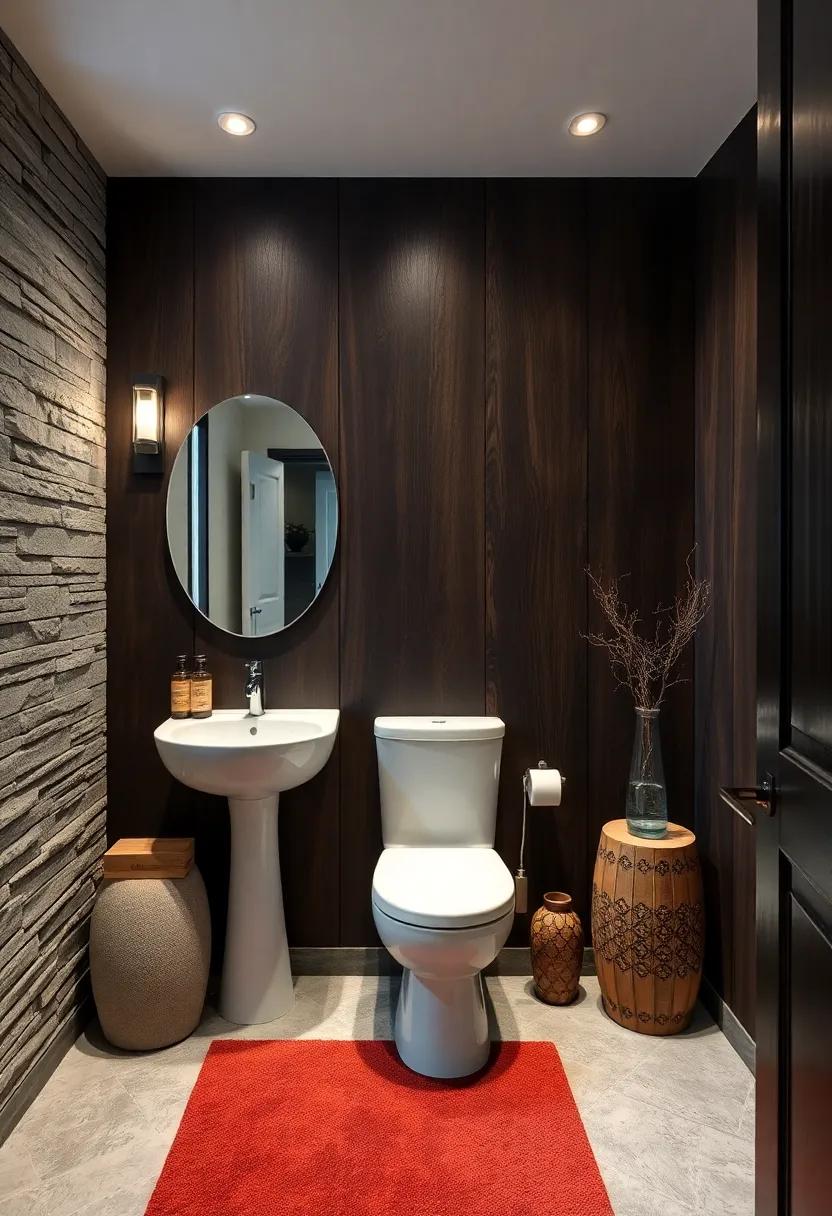 Explore Different Wood Grains and Finishes That Create Unique Textural Backdrops in Small Powder Rooms