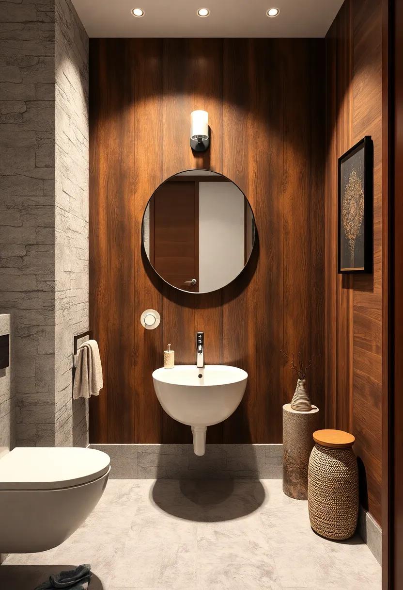 Contrast Soft White Fixtures Against Deep Brown Wood Accent Walls for a Balanced, Inviting Space
