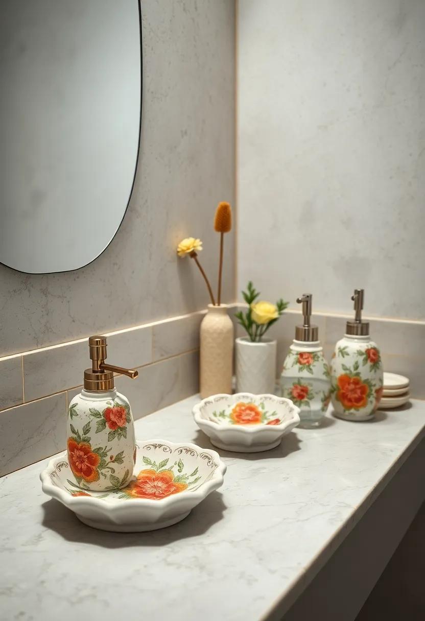 Intricate Ceramic Soap Dishes and Toothbrush Holders with Vintage Floral Patterns for Classic Charm