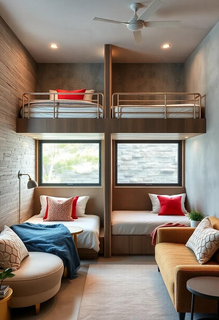 Maximizing Vertical Space with Lofted Bunk Beds and Integrated Storage Units for a Sleek Room Design