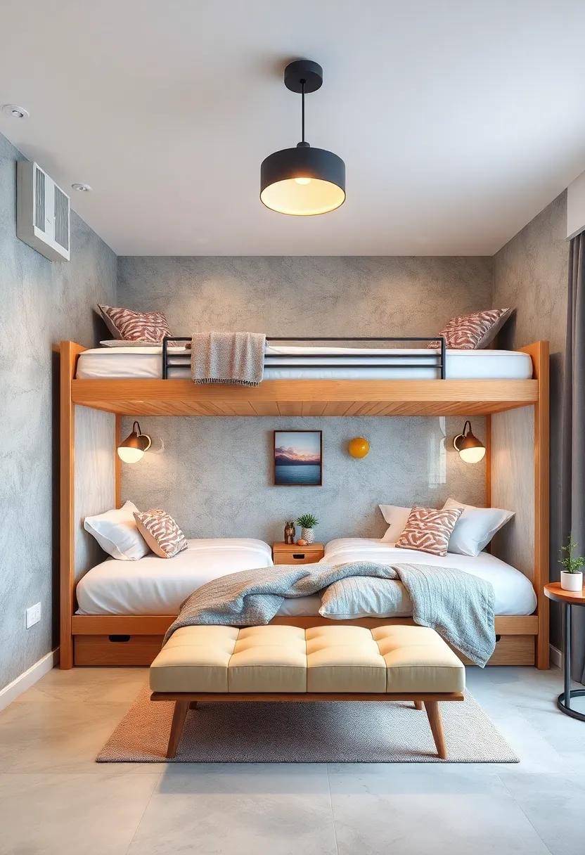 Incorporating Metallic Accents and Geometric Fixtures for a Futuristic Shared Bedroom Appeal