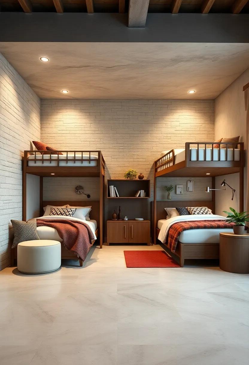 Creative Rug Placement and Texture Contrasts to Compliment Bunk Bed Layouts and Define Zones