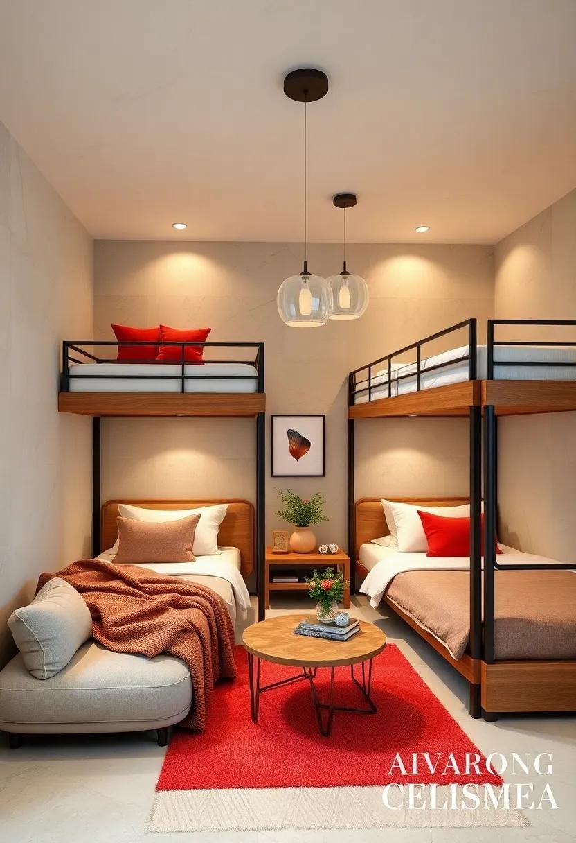 Mixing Modern Minimalism with Rustic Charm in Bunk Bed Room Layouts for a Balanced Look