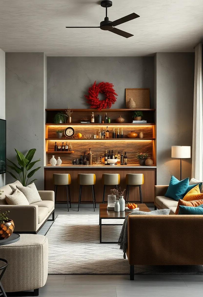 Highlighting Seasonal Decorations and Themed Displays for Dynamic Living Room Bars