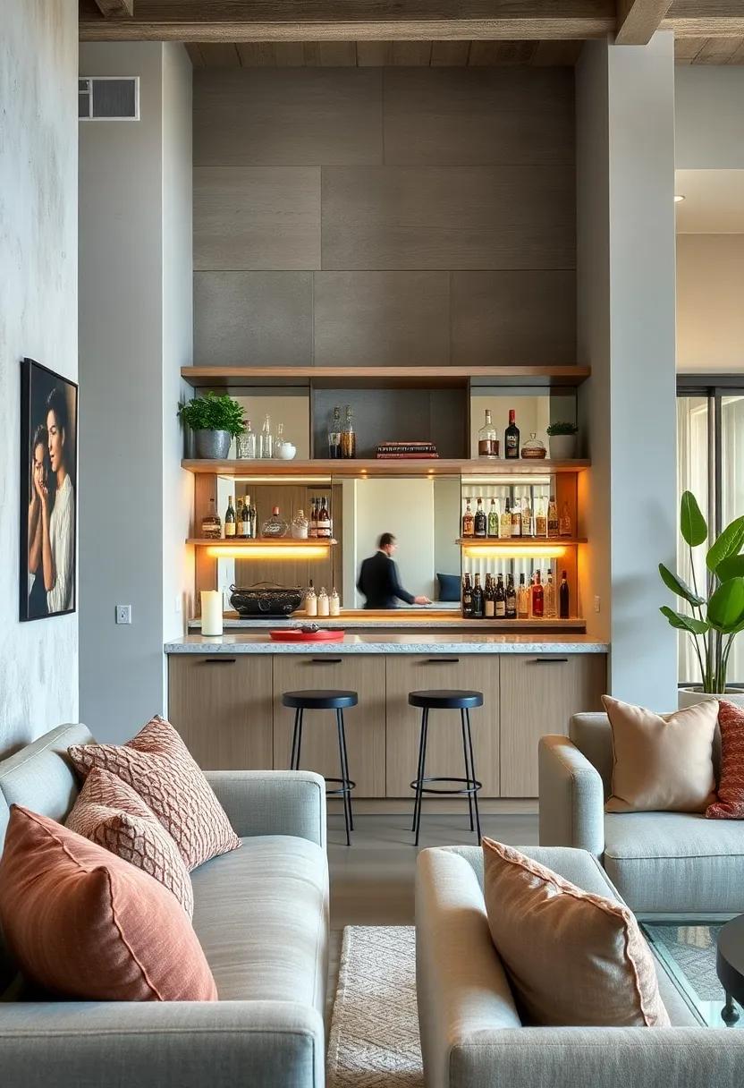 Contrasting Textures and Materials for a Chic and Inviting Home Bar Atmosphere
