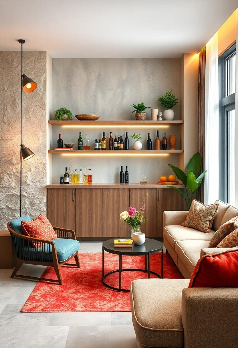 Balancing Functionality and Aesthetic Appeal in a Small Living Room Bar Setup