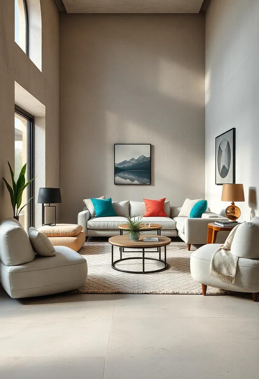 Layered Textures of Plush Rugs and Cushions Inviting Warmth in Petite Lounges