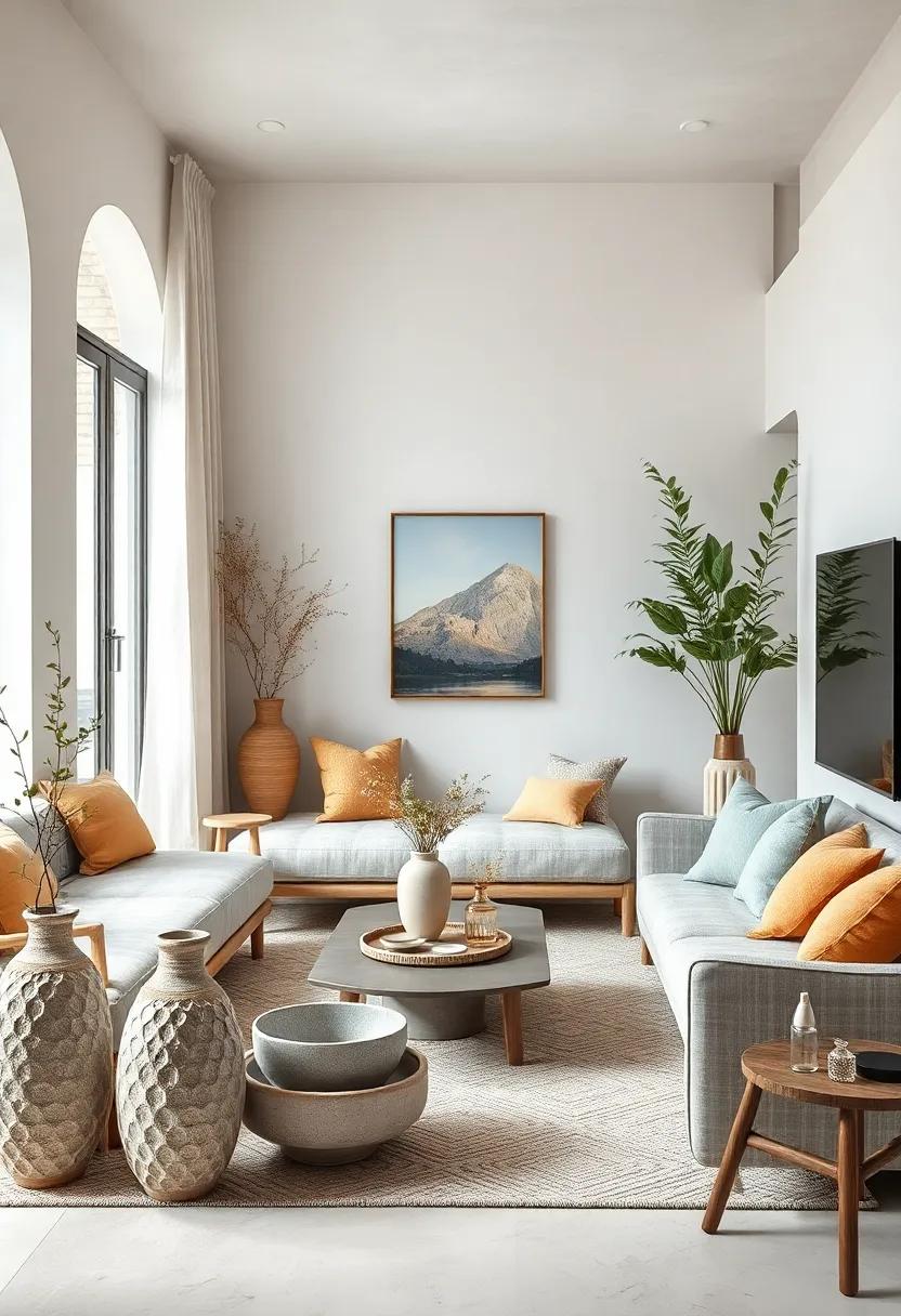 Textured Ceramic Vases and Bowls Adding Subtle Earthy Depth to Small Serenity-Focused Rooms