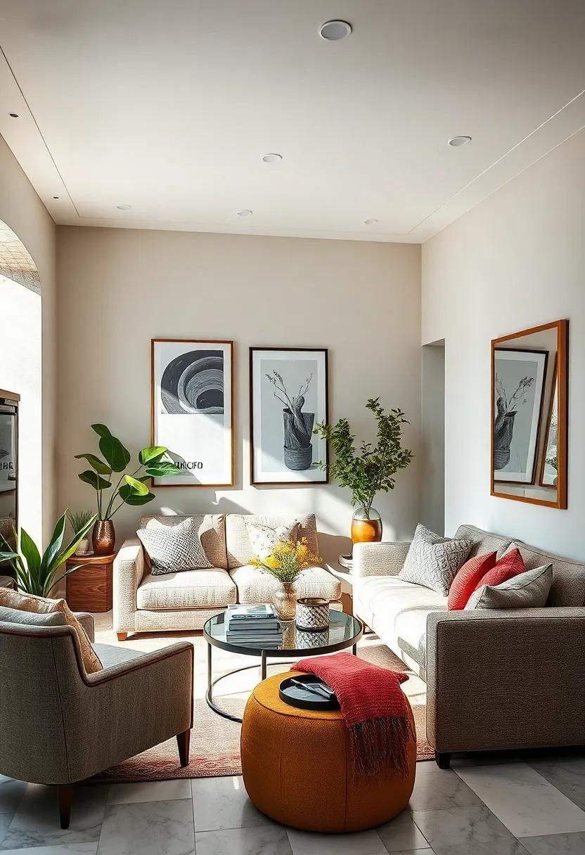 Artfully Arranged Framed Prints and Mirrors Amplifying Light and Perceptions of Space