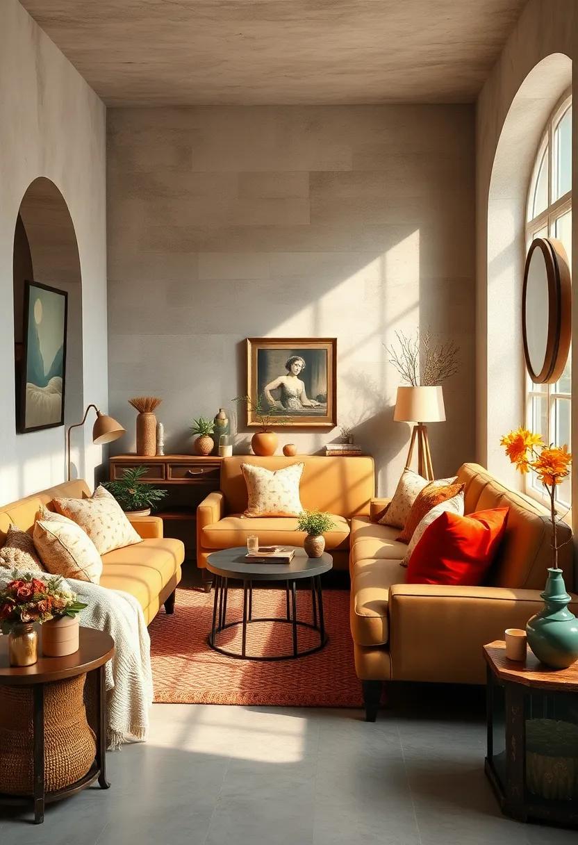 Vintage-Inspired Seating Arrangements with Throw Blankets and Antique Accessories