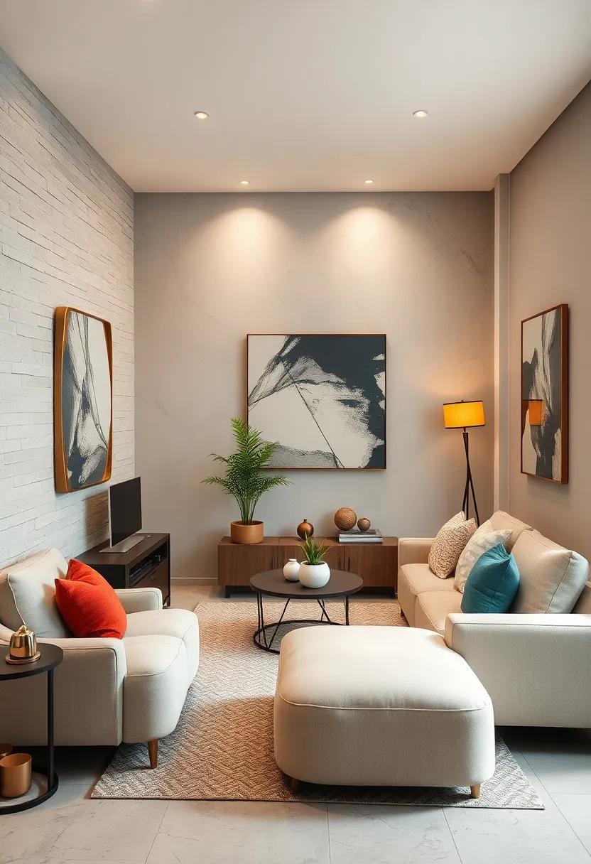 Pops of Metallic Accents Against Muted Backgrounds Offering Subtle Luxury in Compact Rooms