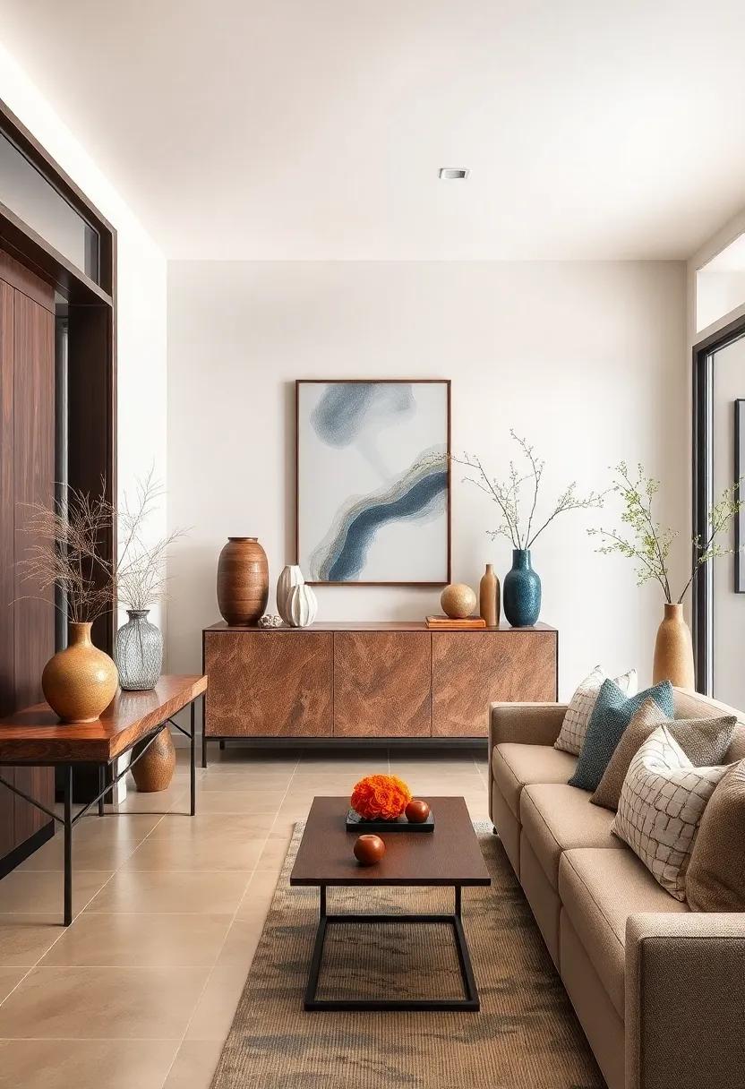 Balance Function and Flair with Modern Console Tables Paired with Decorative Ceramic Vases and Sculptures