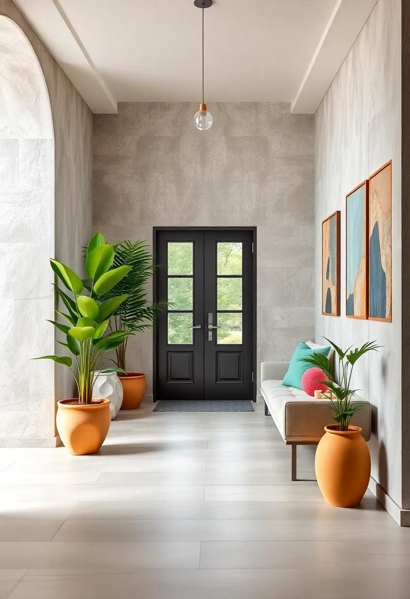 Combine Potted Indoor Greenery and Natural Light Features to Bring Freshness and Calmness to the Entry
