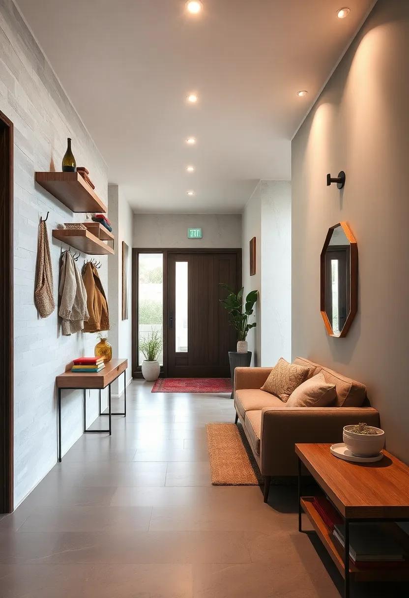 Floating Shelves and Hooks Designed to Organize Outerwear Without Cluttering Walkways